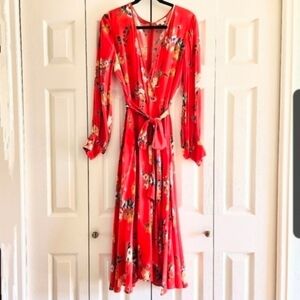 Yumi Kim Nomad Dress SYMPHONY RED Wrap Front Midi-Dress Size Large